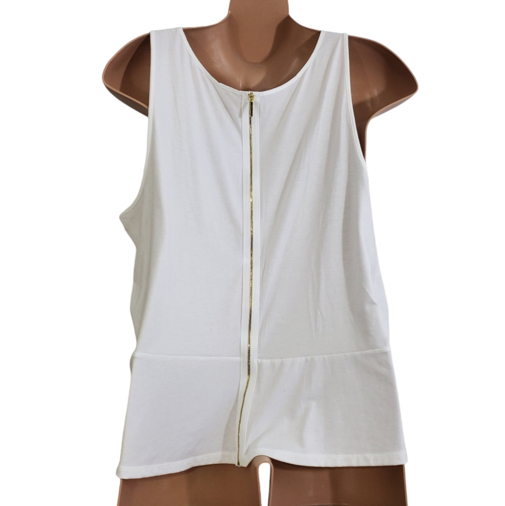 Lane Bryant White Sleeveless Lace Overlay Top Faux Zip Back ~ Pre-Owned Sz 26/28 - Picture 4 of 10